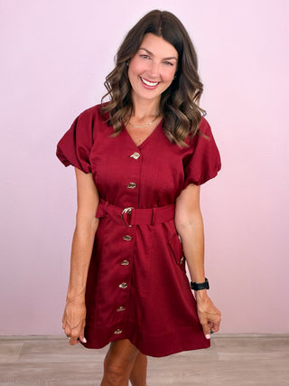 Everly Belted Dress (Burgundy)