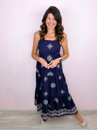 Border Print Maxi Dress (Navy)