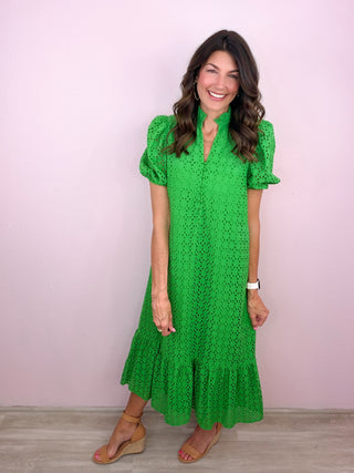Meadow Whisper Midi Dress (Green)