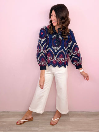 MICA Four Pocket White Wide Leg Cropped Denim