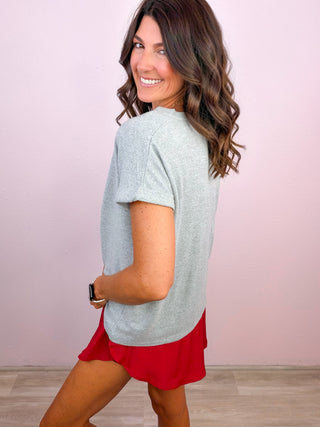 Easy Does It Hacci V-Neck Tee - Heather Grey