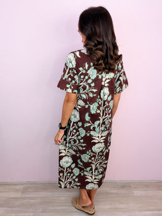 Printed Passage Midi Dress (Brown)
