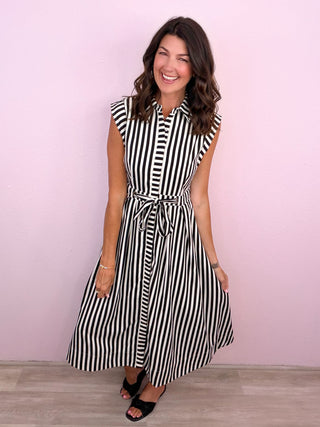 Timeless in Stripes Midi Dress (Black)