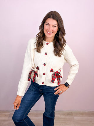 All Wrapped Up Plaid Bow Cardigan