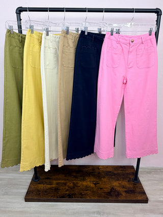 Scallop Trim Wide Leg Pants