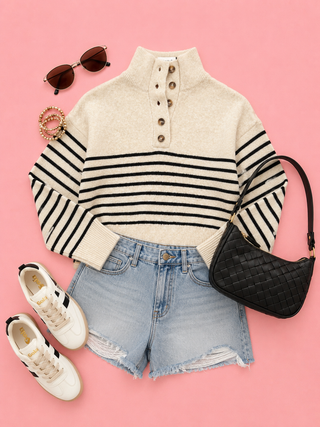Blaire Striped Sweater Top (Ecru)