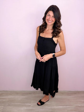 Sunshine Stroll Midi Dress (Black)