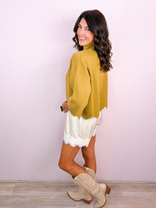 Scalloped Class Top - Martini Olive