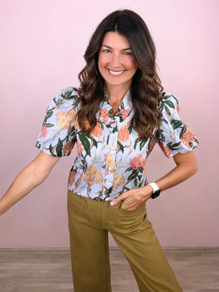 Golden Hour Floral Top (Blue)