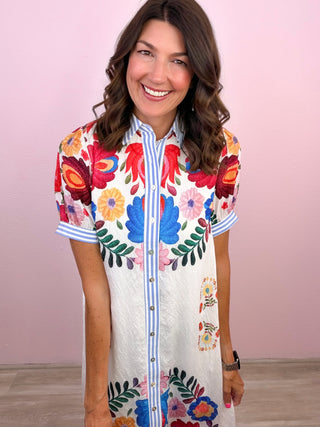 Painted Garden Midi Dress (Ivory)
