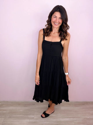 Sunshine Stroll Midi Dress (Black)