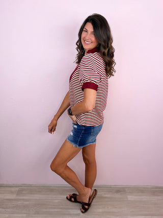 Stripe Crush Top (Burgundy)