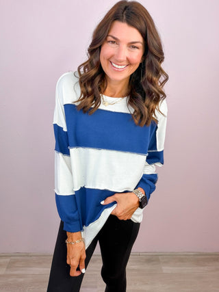 Mixed Signals Colorblock French Terry Top - Blue