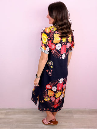Painted Garden Midi Dress (Navy)