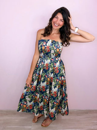 Garden Soirée Midi Dress (Navy)