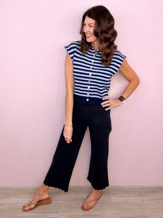 Scallop Trim Wide Leg Pants