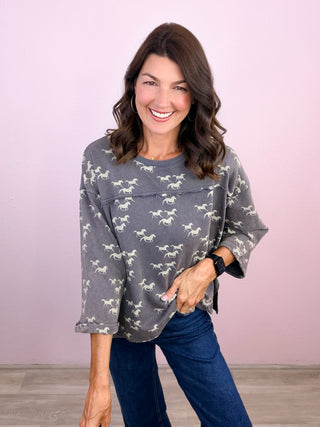 Running Wild Printed Washed Terry Top