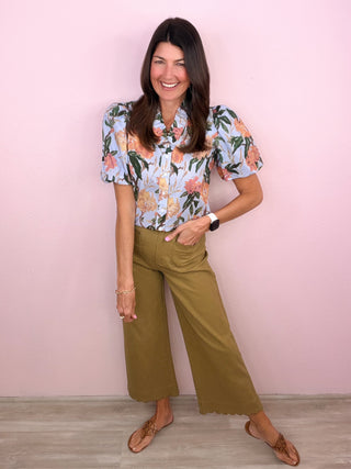 Scallop Trim Wide Leg Pants