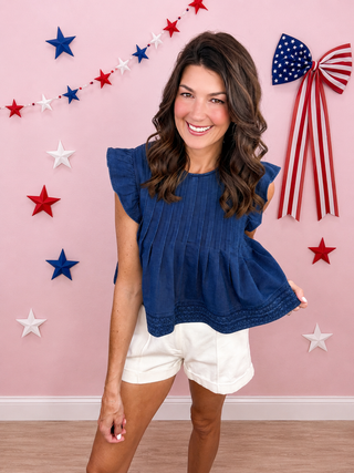 Pintuck Perfection Top (Dark Denim)