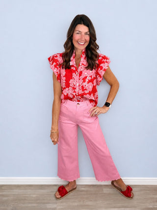 Scallop Trim Wide Leg Pants (Pink)