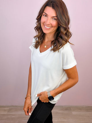 Easy Does It Hacci V-Neck Tee - White