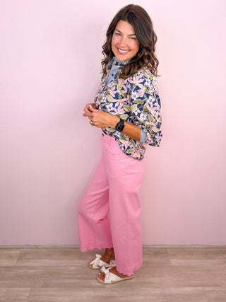 Scallop Trim Wide Leg Pants (Pink)