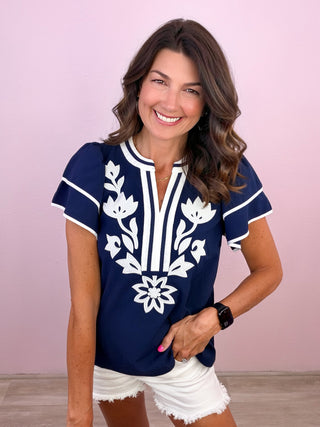 Beautifully Detailed Top (Navy)