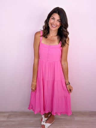 Sunshine Stroll Midi Dress (Pink)
