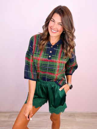 Plaid to be Yours  Sweater Top - Navy