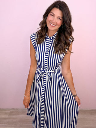 Timeless in Stripes Midi Dress (Navy)