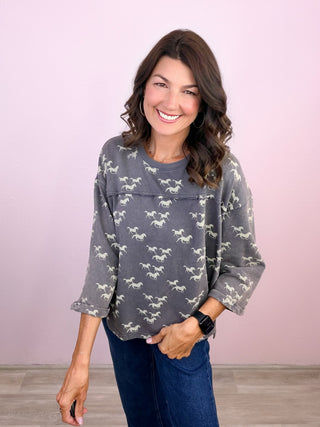 Running Wild Printed Washed Terry Top