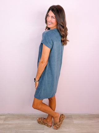 Easy Edit Corduroy Dress - Denim Blue