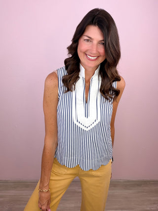 Preppy Stripe Scallop Top