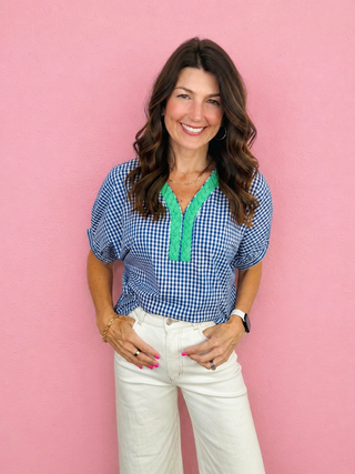Southern Charm Gingham Top (Navy)