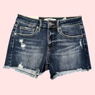 MICA Dark Raw Hem Denim Shorts