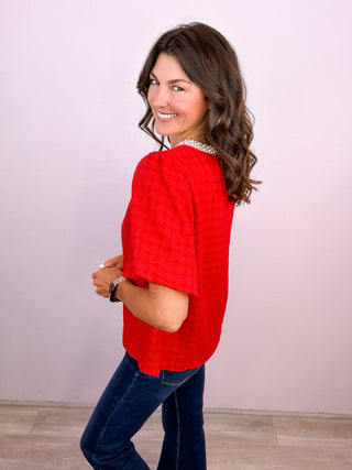 Magic in Moments Houndstooth Bubble Sleeve Top