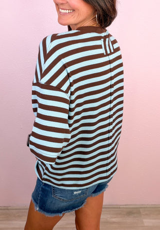 Casual Stripes Top (Blue/Brown)