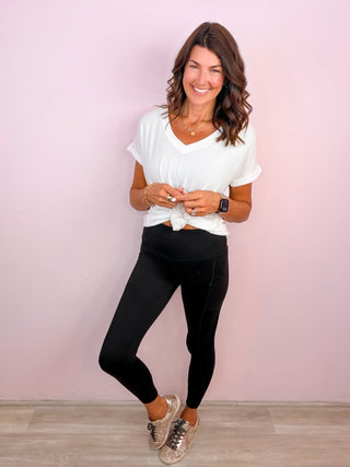 Easy Does It Hacci V-Neck Tee - White