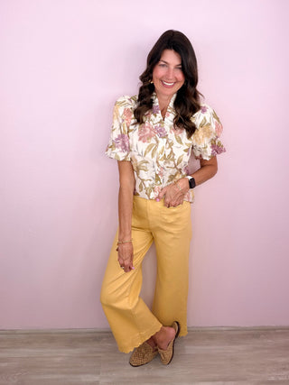 Scallop Trim Wide Leg Pants