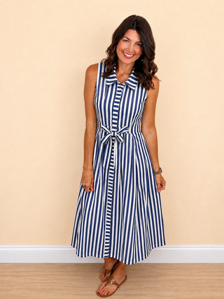 Timeless in Stripes Midi Dress (Navy)