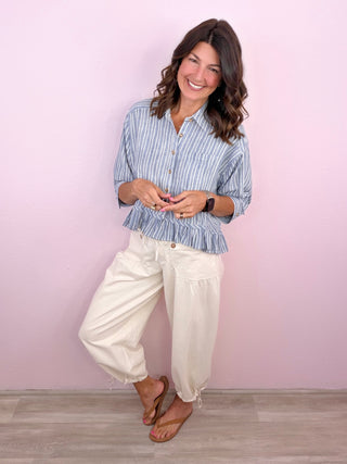 Rosé All Day Ruffle Top (Denim)