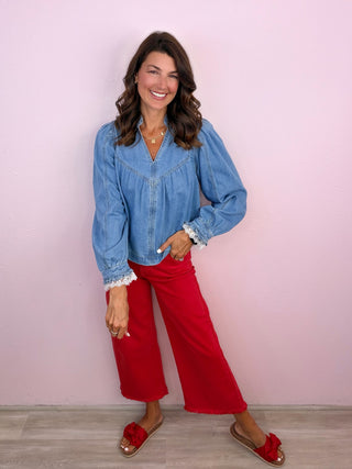 Risen® Tummy Control Slightly Cropped Red Denim