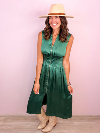 Style Moments Smocked Midi Dress - Forrest Green