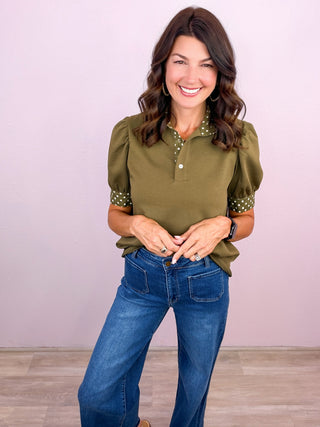 Let's Polka Top - Olive