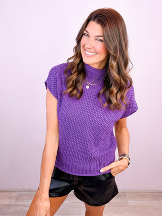 Cozy Charm Mock Neck Sweater Top - Purple