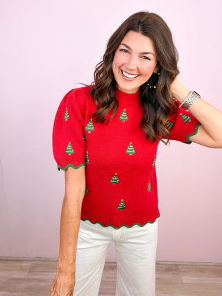 Oh Christmas Tree Sweater Top 🎄 - Red