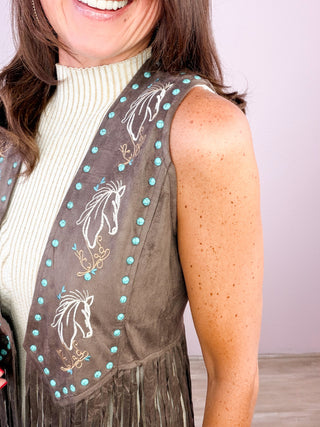 Western Moments Fringe Embroidered Vest