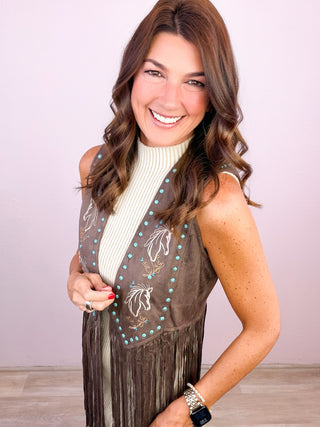 Western Moments Fringe Embroidered Vest