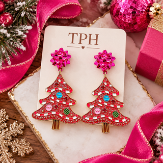 The Pretty in Pink Christmas Tree Earrings
