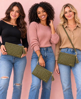 Pretty Simple® Veda Woven Crossbody/Clutch - Olive